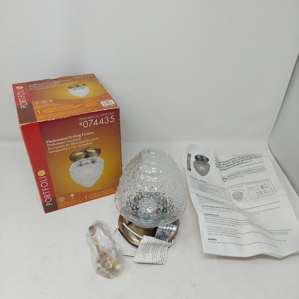 Porfolio Flushmount Ceiling Light Fixture Acorn Shape Hobnail Glass Gold Base